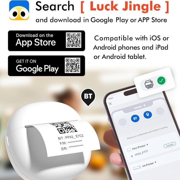 Sticker Printer Mini Thermal Printer with 5 Rolls Paper Inkless(White) Brand New - Picture 5 of 9